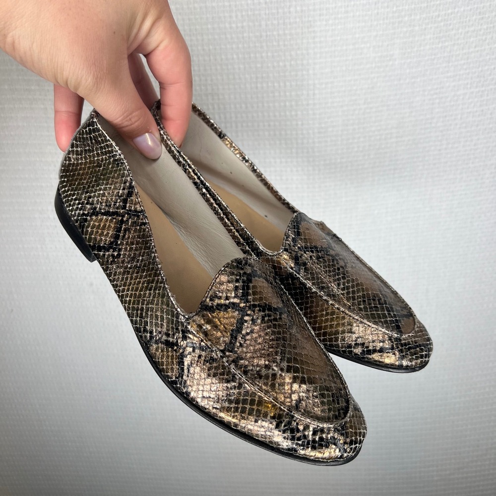 Atika Women Metallic Snake Print Loafers Bronze Black Leather Sole Size 41